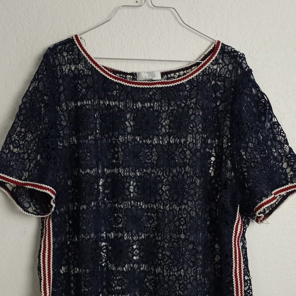 Adiva 2X All Lace Blouse top Navy Blue Side Trim Striping - Picture 4 of 8